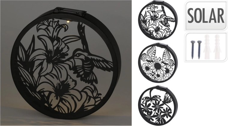 Saules enerģijas sienas LED dekorācija aplis, metāls, melna/zeltaina, 25 cm