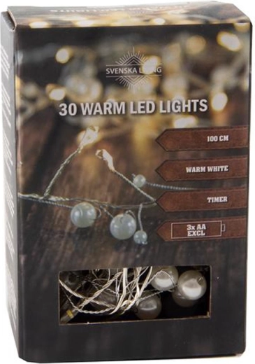Gaismas virtene ar taimeri, 30 LED pērles, 100 cm, silti balta