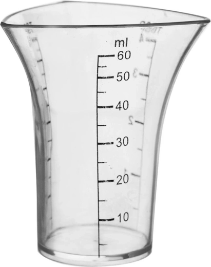 Mērtrauks 60 ml ar trīskāršu skalu