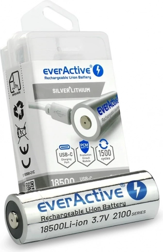 Uzlādējams akumulators EverActive 18500 Li-ion 3,7 V 2100 mAh USB‑C