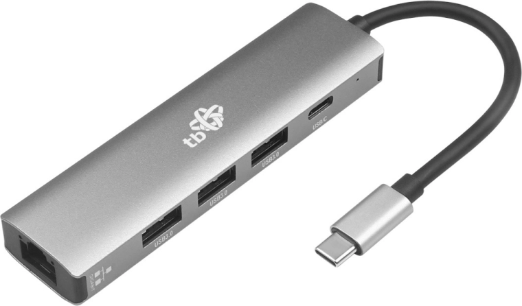 USB‑C hub adapteris 5 vienā ar Ethernet (RJ45), 3× USB 3.0 un USB‑C PD 100 W