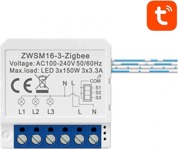 Viedais trīs kanālu ZigBee Avatto slēdža modulis apgaismojumam TUYA