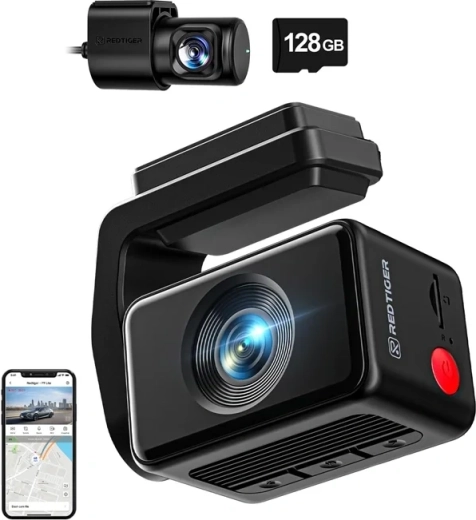 REDTIGER F4 Pro WiFi 4K + 1080p Dash Cam with 128GB Card
