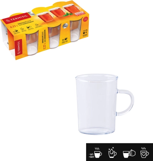 Karstumizturīgas glāzes ar osi 220 ml – koniska forma, borosilikāta stikls, komplekts 6 gab.