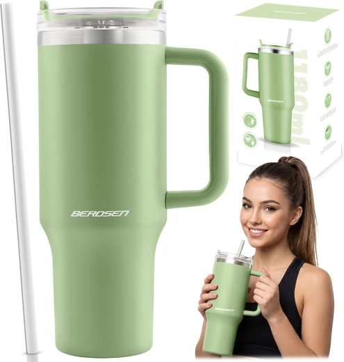 Berdsen vakuuma termokrūze ar salmiņu 1180 ml, zaļa