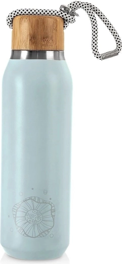 Nerūsējošā tērauda termopudele 580 ml, zila, ar bambusa vāciņu