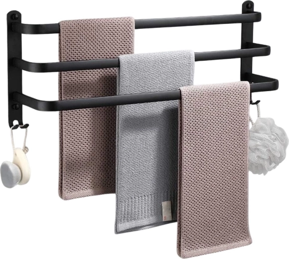 Aluminum wall-mounted towel rack, black, 60 cm