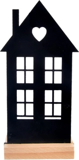 Black metal and wood house-shaped candle holder
