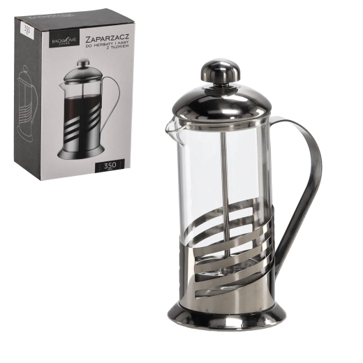 French press ar virzuli 350 ml no borosilikāta stikla un nerūsējošā tērauda