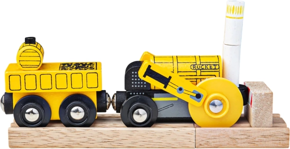 Bigjigs Rail koka replika lokomotīvei Rocket ar 2 sliedēm