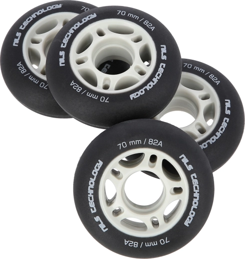 Matēti riteņi inline skrituļslidām NILS Extreme 70 mm 82A, melni, komplekts 4 gab.