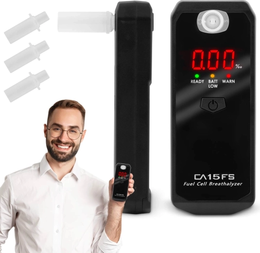 CA15FS breathalyzer with an electrochemical sensor and 3 mouthpieces