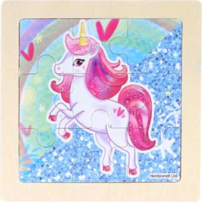 Wooden puzzle pink unicorn 9 pieces