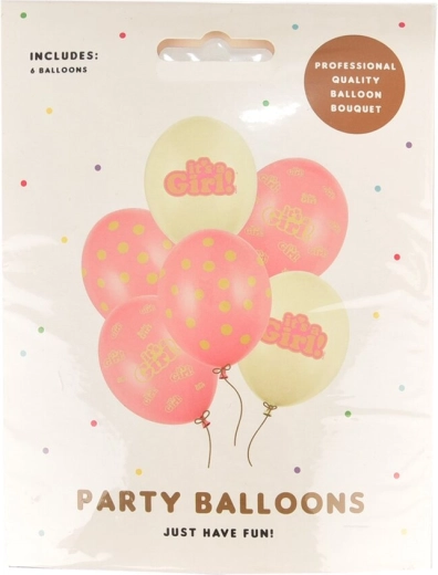 Lateksa balonu komplekts It is Girl rozā-balts 6 gab.