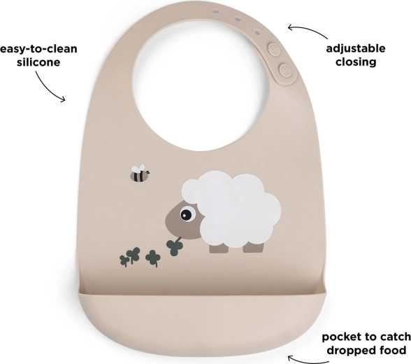 Done by Deer silikona siekalu priekšautiņš Sheepy smilšu krāsā