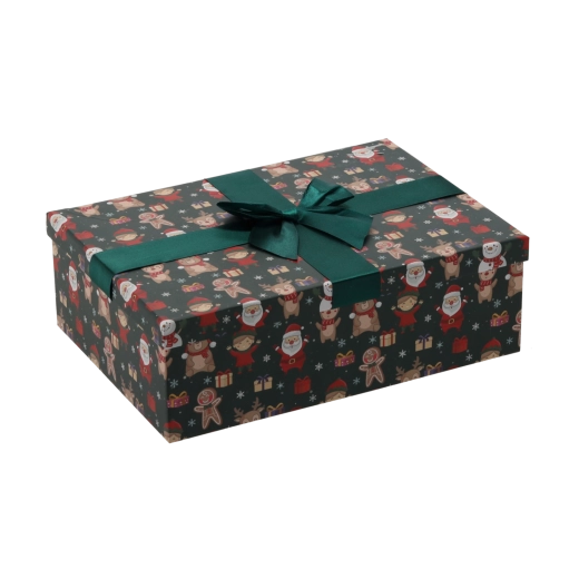 Ziemassvētku dāvanu kastīte ar zaļu bantīti 28,5 × 20 × 8,5 cm – 1 gabals