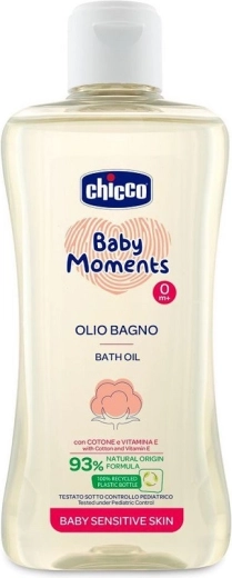 Chicco Baby Moments Sensitive vannas eļļa ar kokvilnas eļļu un E vitamīnu 200 ml