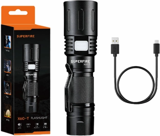 Lukturis Superfire X60-T, uzlādējams ar USB, 1500 lm