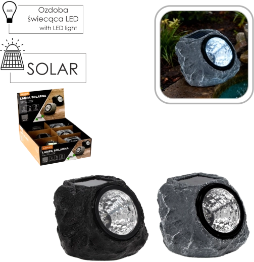 Saules dārza lampa akmens imitācijā 12,6 × 14,4 × 10 cm