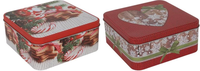 Christmas cookie tin 15 × 15 × 7 cm – mix of Christmas motifs