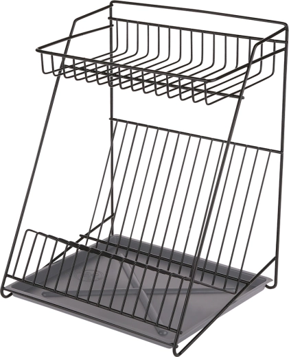Divlīmeņu trauku žāvētājs ar noteces paplāti, melns, 30 cm