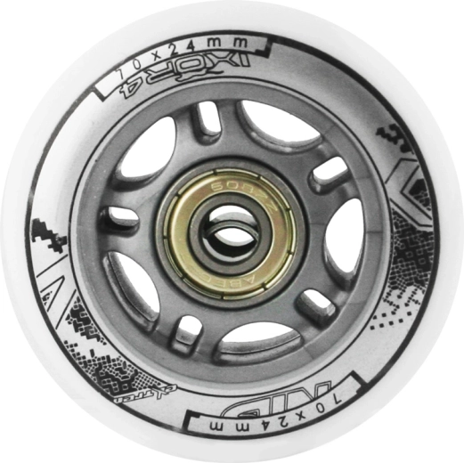 Pienbalto PU riteņu komplekts 70 × 24 mm ar ABEC 7 gultņiem NILS EXTREME