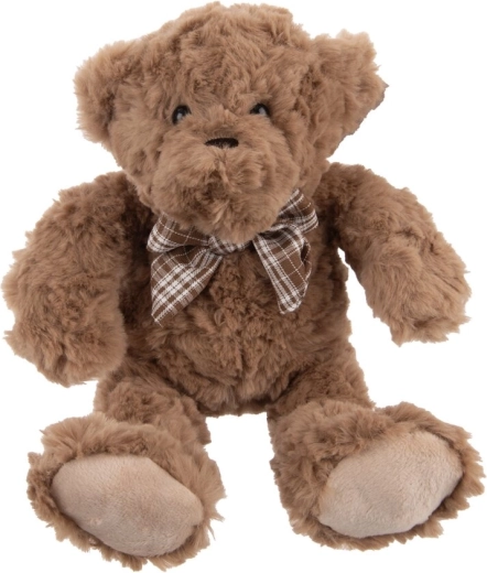 Plush teddy bear with bow, brown, 20 cm