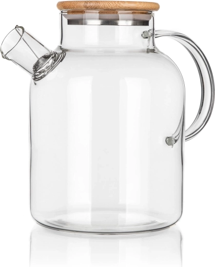 Stikla tējkanna un kafijas kanna Rino 1,5 l ar bambusa vāciņu
