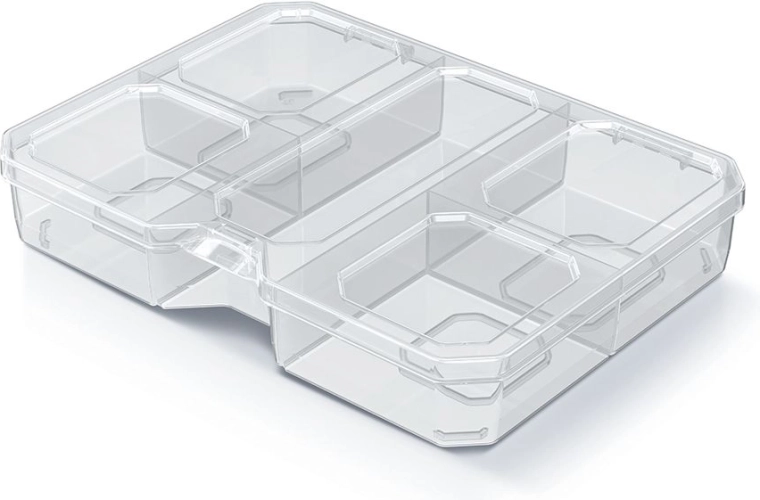 Organizer SQR box 19.3 × 14.7 × 3.5 cm with 5 compartments, transparent