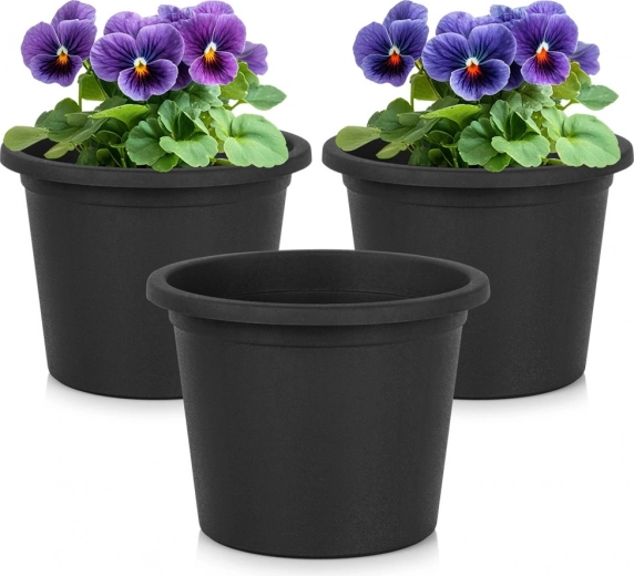 Plastmasas dārza puķupodi melni, apaļi 14,5 cm – komplekts 3 gab.