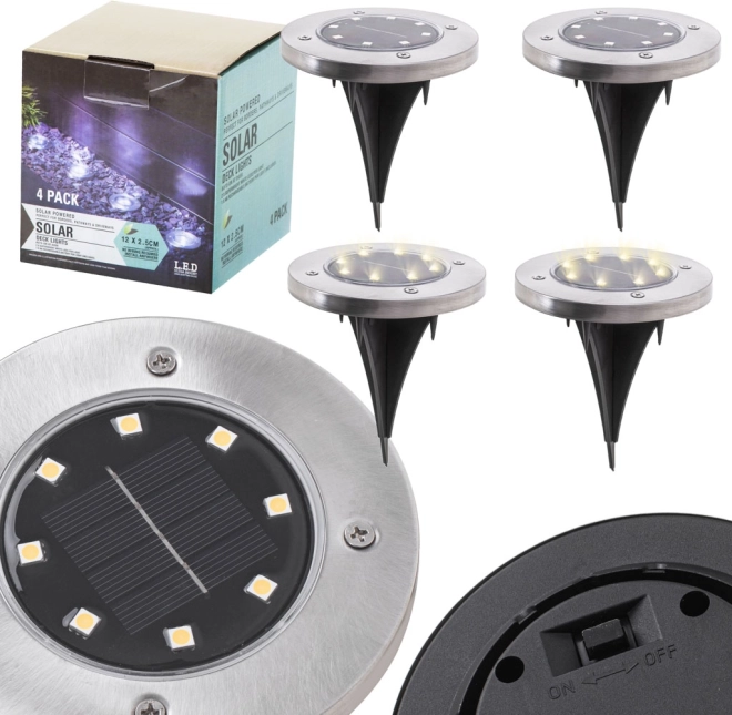 Solar in-ground driveway garden lights with dusk sensor, 8 LEDs, set of 4, cool white