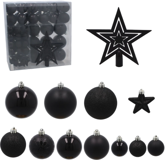 Set of 86 black Christmas baubles