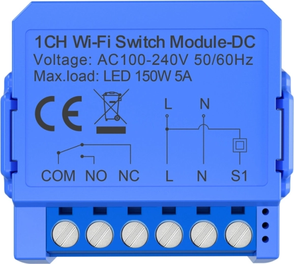1 kanāla Wi‑Fi pārslēgšanas modulis ar bezpotenciāla kontaktu Avatto