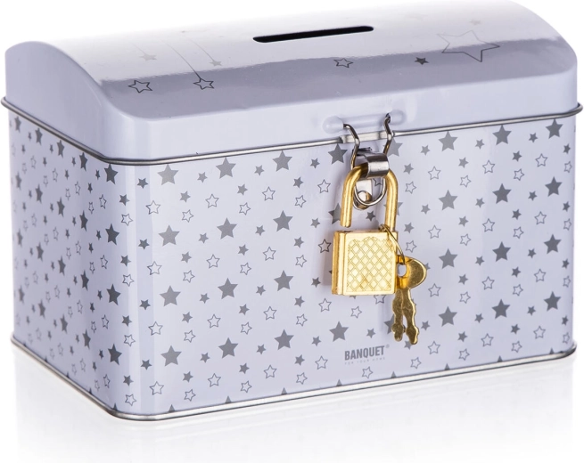 4Kids Chest-Shaped Money Box, White Metal, 12.8 × 8.4 × 8.4 cm