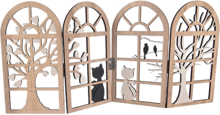 Beige wooden window-shaped decoration