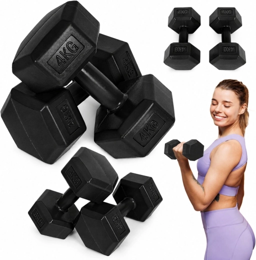 Sešstūra hanteles MOVEPRO 2×4 kg (melnas)