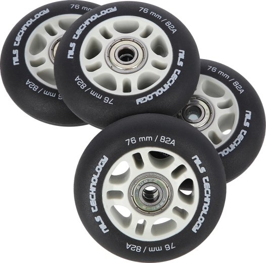 Matēti riteņi NILS Extreme skrituļslidām 76 mm 82A ar ABEC 9 gultņiem, melni, komplekts 4 gab.