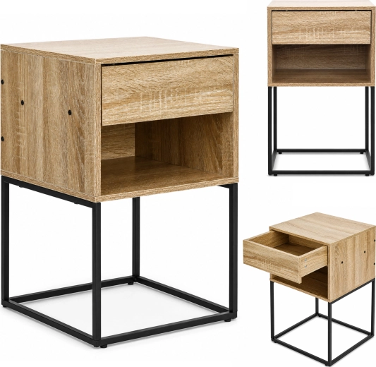 ModernHome Bedside Table with Drawer and Shelf in Light Oak Finish