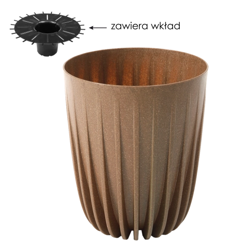 Puķu pods Mira Eco Wood 25 cm dabīgā koka krāsā ar drenāžas ieliktni