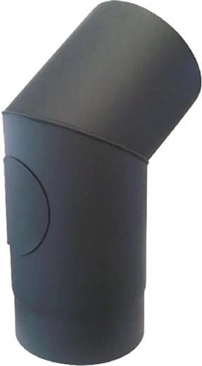 Dūmvada līkums ar tīrīšanas atveri 180 mm, 45°, biezums 1,5 mm, melns