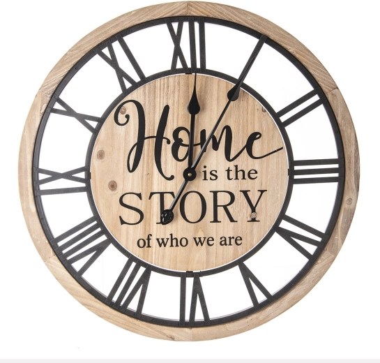 Home Wall Clock 60 cm, Wood and Metal
