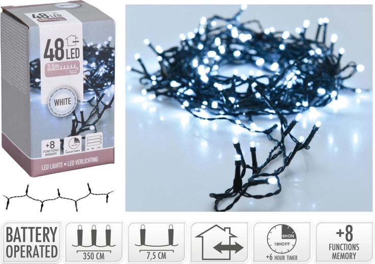 Christmas LED string lights 3.5 m, cool white, 48 LEDs, 8 functions with timer