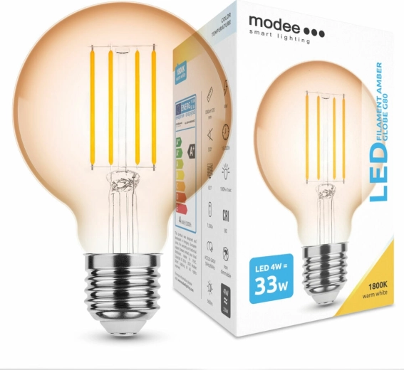 Modee LED filamenta spuldze Amber Globe G80 4 W E27, 360 lm, silti balta