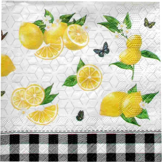 Napkins with lemon motif, 3-ply 33 × 33 cm