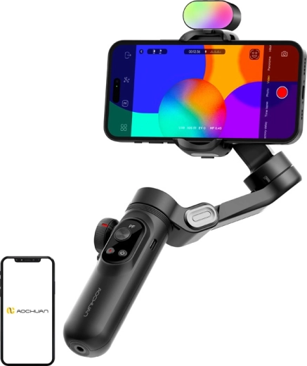 Aochuan Smart X Pro 3 asu stabilizators mobilajam tālrunim ar RGB gaismu, melns