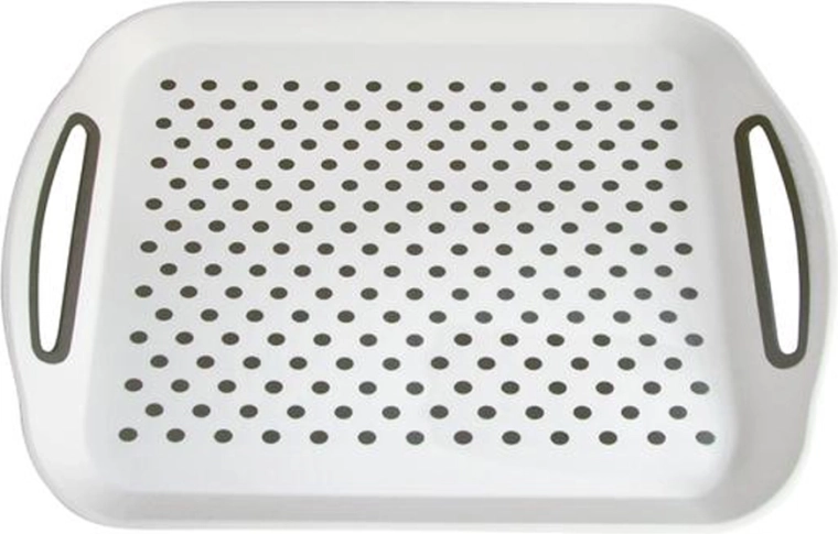 Plastmasas neslīdošs paplāte TORO 41 × 29 cm, balta ar punktiem