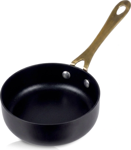 Black stainless steel serving pan with gold handle 180 ml
