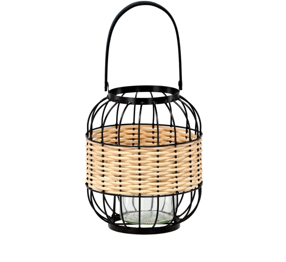 Metal-wood lantern with glass insert, height 24/39 cm
