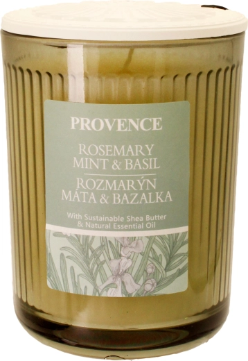 Aromātiskā svece stikla traukā Provence ar rozmarīna, piparmētras un bazilika aromātu