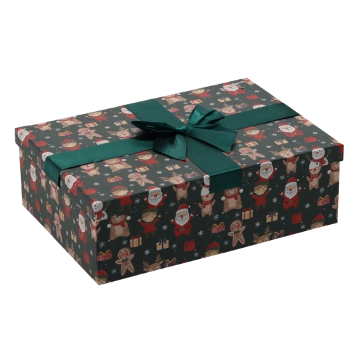 Christmas gift box with a green bow 30.5 × 22 × 10 cm - 1 piece